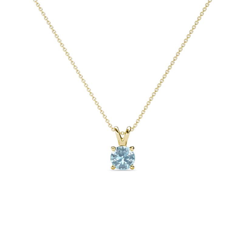 Jassiel 4.50 mm Round Aquamarine Double Bail Solitaire Pendant Necklace 