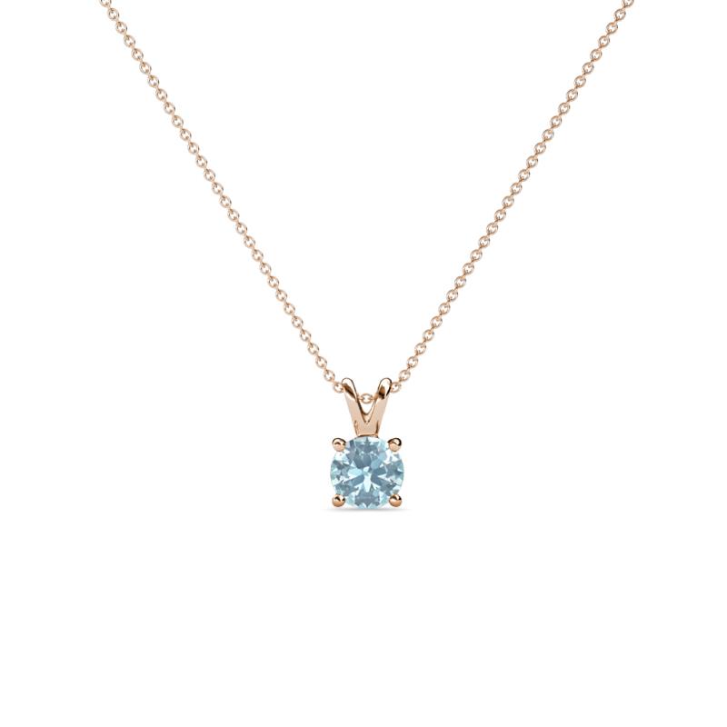 Jassiel 4.50 mm Round Aquamarine Double Bail Solitaire Pendant Necklace 