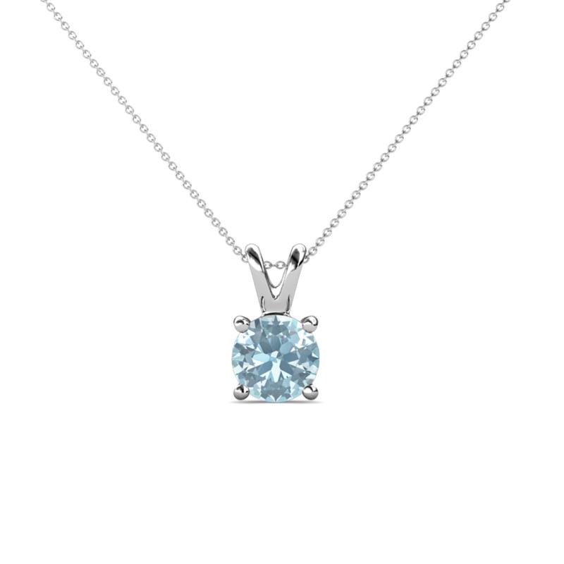 Jassiel 5.50 mm Round Aquamarine Double Bail Solitaire Pendant Necklace 