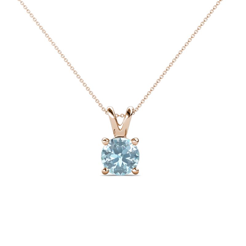 Jassiel 5.50 mm Round Aquamarine Double Bail Solitaire Pendant Necklace 