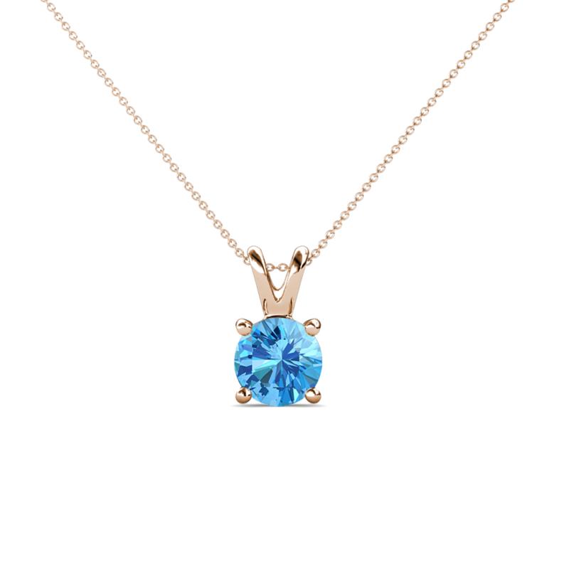 Jassiel 5.50 mm Round Blue Topaz Double Bail Solitaire Pendant Necklace 