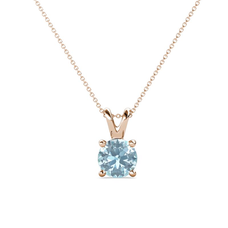 Jassiel 6.50 mm Round Aquamarine Double Bail Solitaire Pendant Necklace 