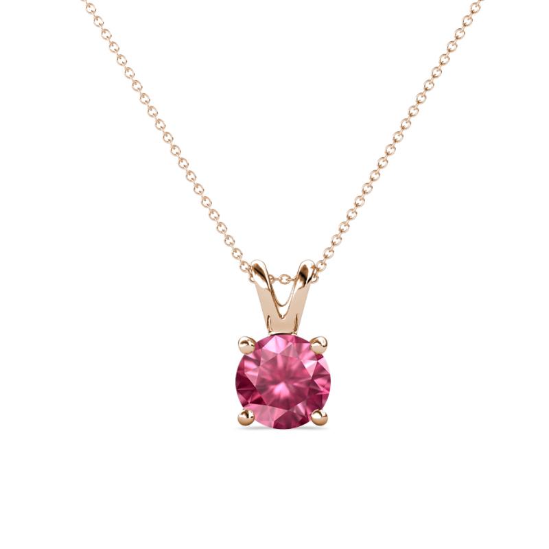 Jassiel 6.50 mm Round Pink Tourmaline Double Bail Solitaire Pendant Necklace 