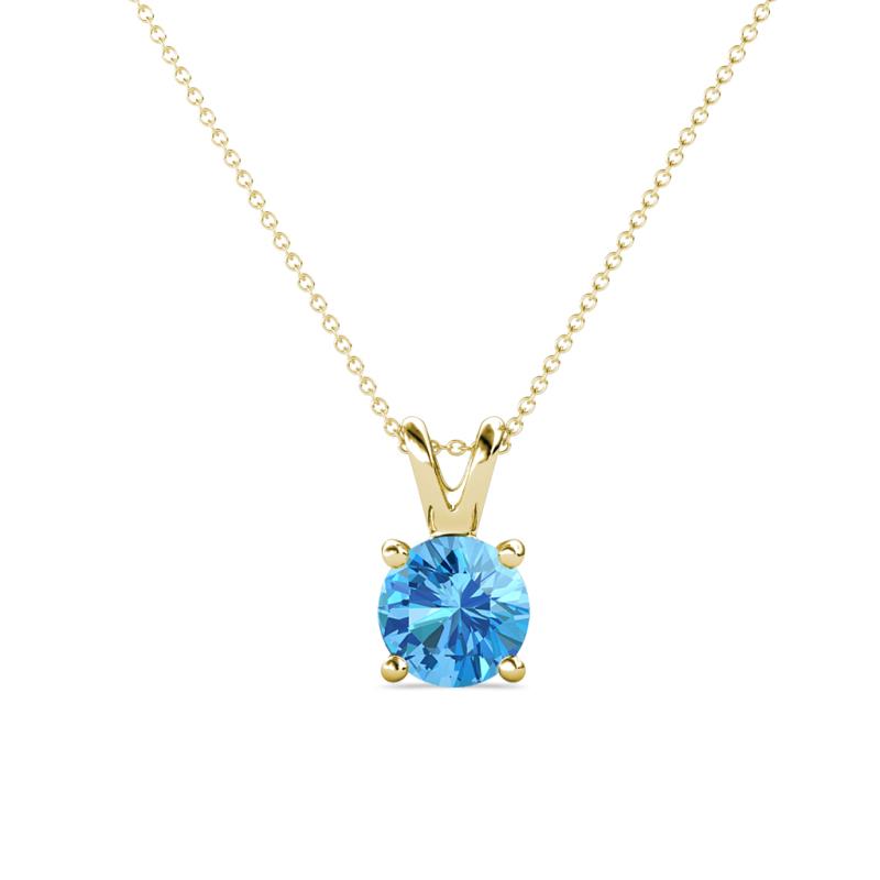 Jassiel 6.50 mm Round Blue Topaz Double Bail Solitaire Pendant Necklace 