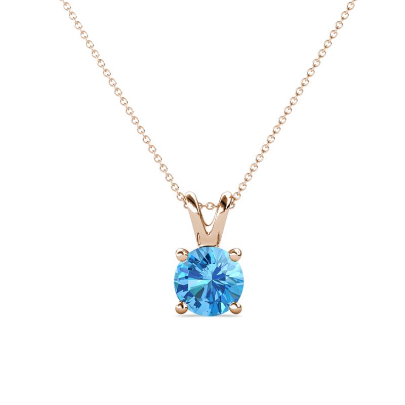 Jassiel 6.50 mm Round Blue Topaz Double Bail Solitaire Pendant Necklace 