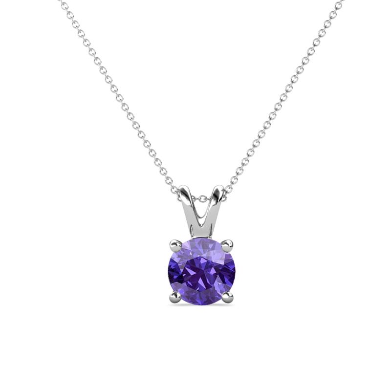 Jassiel 6.50 mm Round Iolite Double Bail Solitaire Pendant Necklace 
