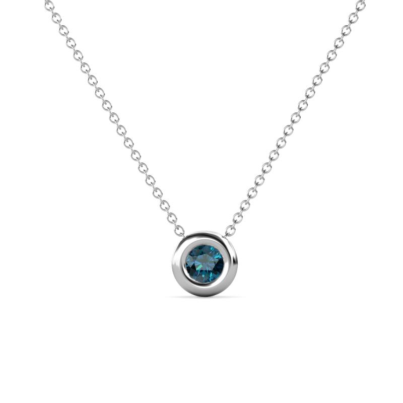 Arela 3.40 mm Round Blue Diamond Donut Bezel Solitaire Pendant Necklace 