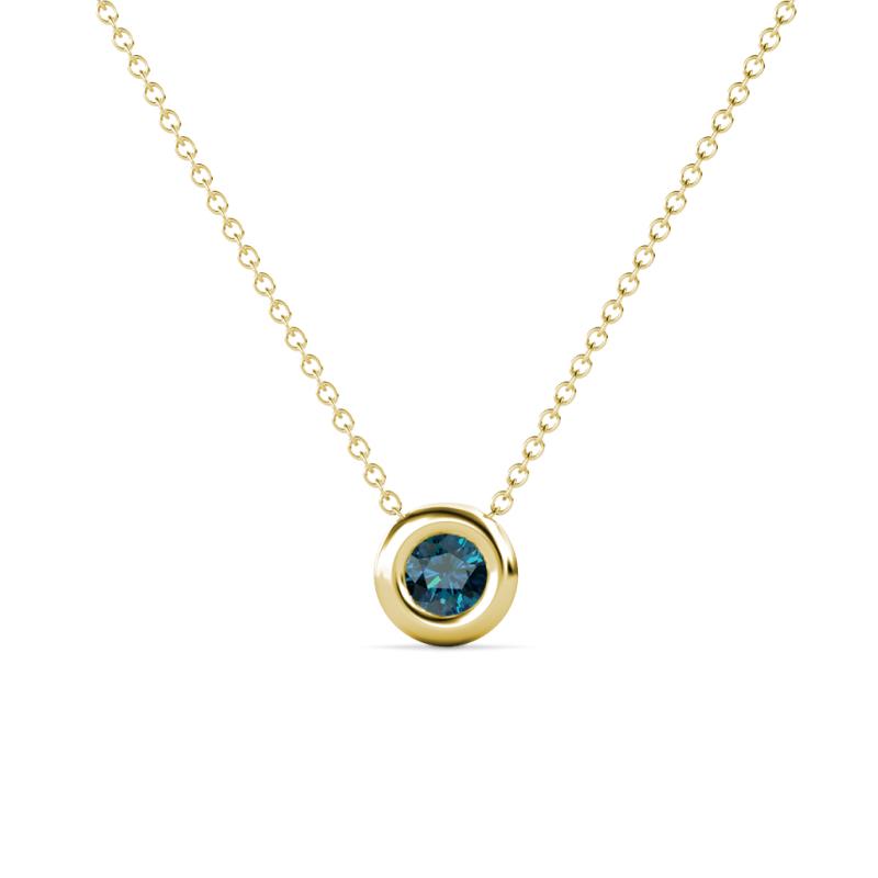 Arela 3.40 mm Round Blue Diamond Donut Bezel Solitaire Pendant Necklace 