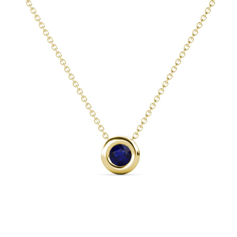 Arela 4.00 mm Round Blue Sapphire Donut Bezel Solitaire Pendant Necklace 