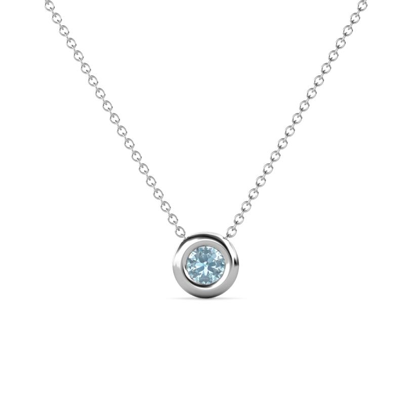 Arela 4.00 mm Round Aquamarine Donut Bezel Solitaire Pendant Necklace 
