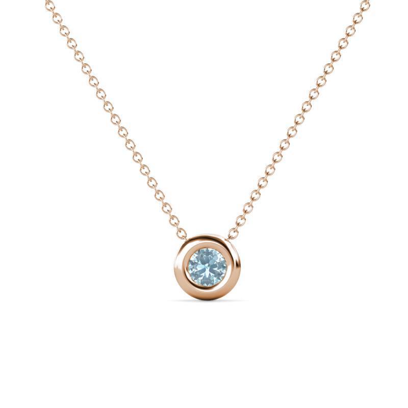 Arela 4.00 mm Round Aquamarine Donut Bezel Solitaire Pendant Necklace 