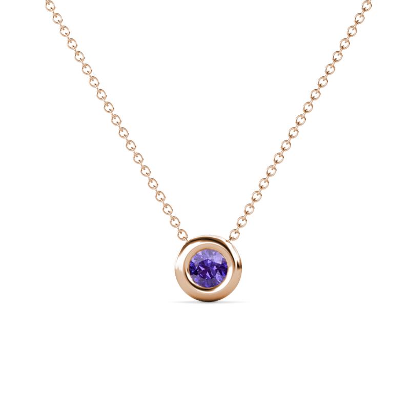 Arela 4.00 mm Round Iolite Donut Bezel Solitaire Pendant Necklace 