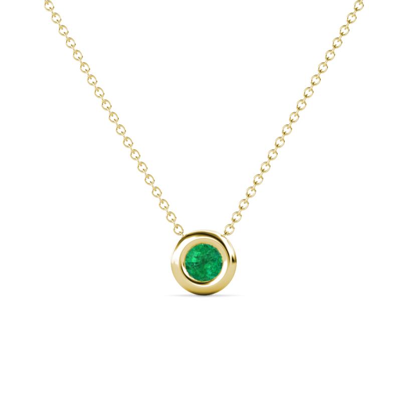 Arela 4.00 mm Round Emerald Donut Bezel Solitaire Pendant Necklace 