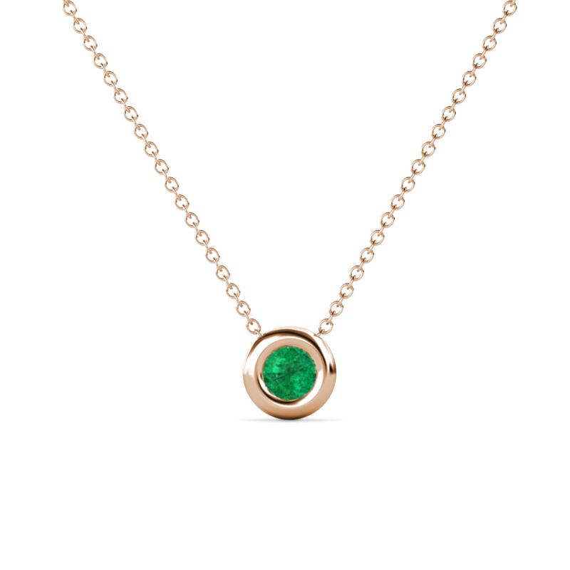 Arela 4.00 mm Round Emerald Donut Bezel Solitaire Pendant Necklace 