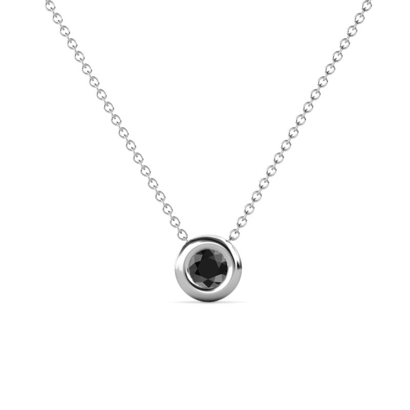 Arela 4.00 mm Round Black Diamond Donut Bezel Solitaire Pendant Necklace 