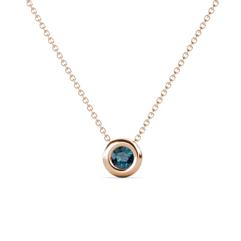 Arela 4.00 mm Round Blue Diamond Donut Bezel Solitaire Pendant Necklace 