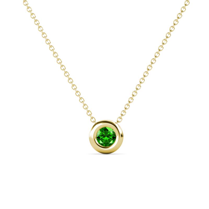 Arela 3.40 mm Round Green Garnet Donut Bezel Solitaire Pendant Necklace 
