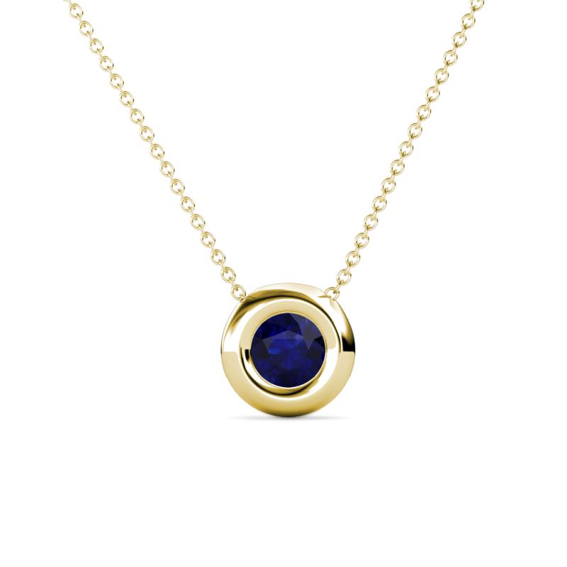 Arela 4.80 mm Round Blue Sapphire Donut Bezel Solitaire Pendant Necklace 