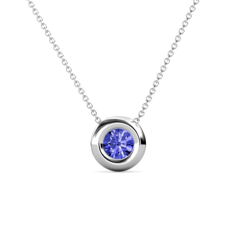 Arela 4.80 mm Round Tanzanite Donut Bezel Solitaire Pendant Necklace 