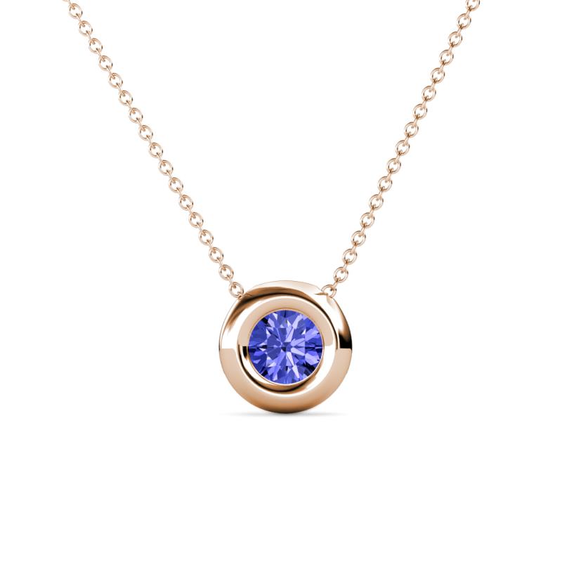 Arela 4.80 mm Round Tanzanite Donut Bezel Solitaire Pendant Necklace 
