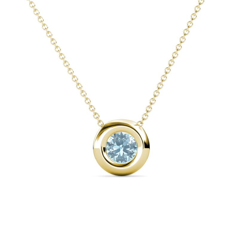 Arela 4.80 mm Round Aquamarine Donut Bezel Solitaire Pendant Necklace 