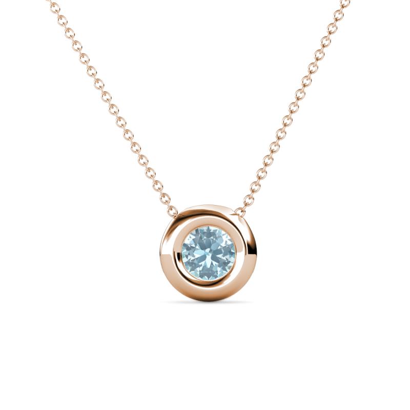Arela 4.80 mm Round Aquamarine Donut Bezel Solitaire Pendant Necklace 