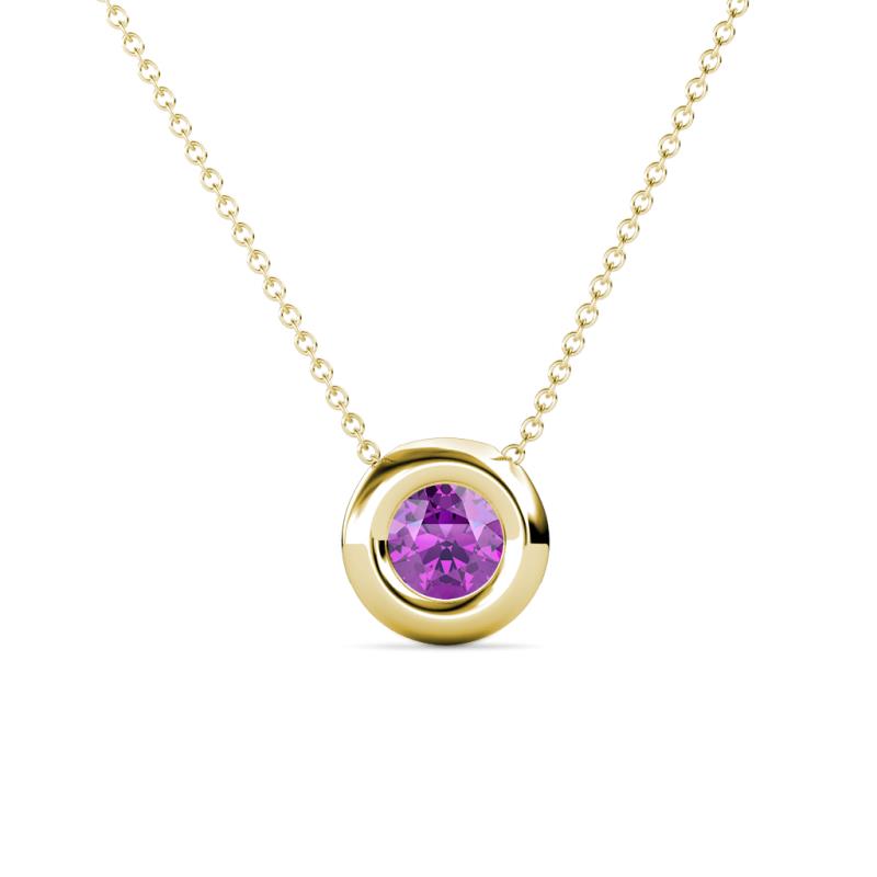 Arela 4.80 mm Round Amethyst Donut Bezel Solitaire Pendant Necklace 