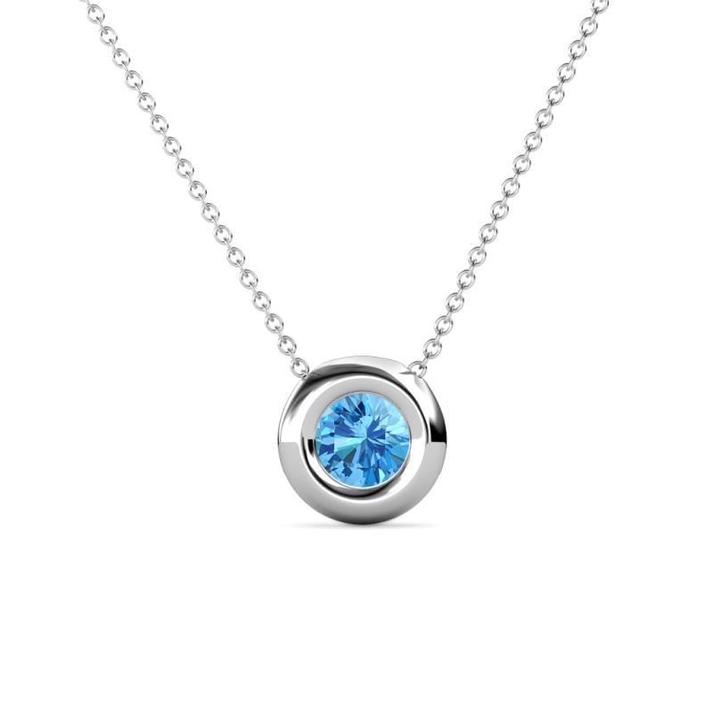Arela 4.80 mm Round Blue Topaz Donut Bezel Solitaire Pendant Necklace 