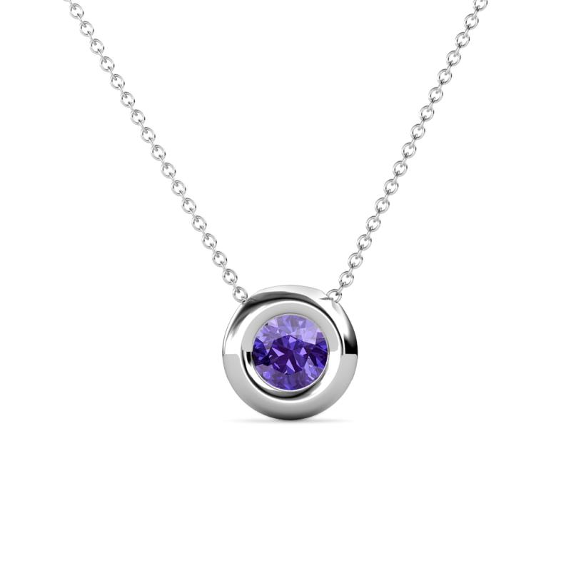 Arela 4.80 mm Round Iolite Donut Bezel Solitaire Pendant Necklace 