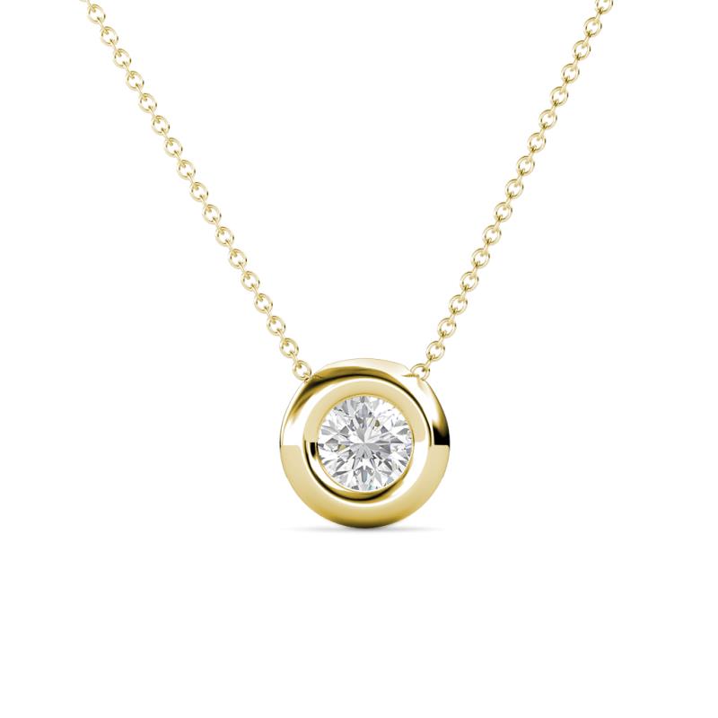 Arela 4.80 mm Round White Sapphire Donut Bezel Solitaire Pendant Necklace 