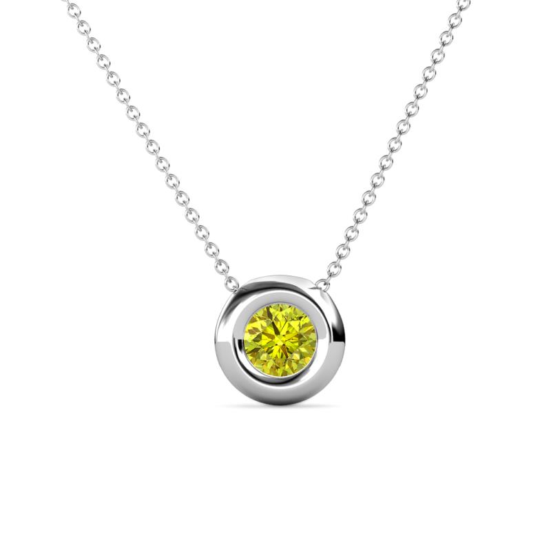Arela 4.80 mm Round Yellow Diamond Donut Bezel Solitaire Pendant Necklace 