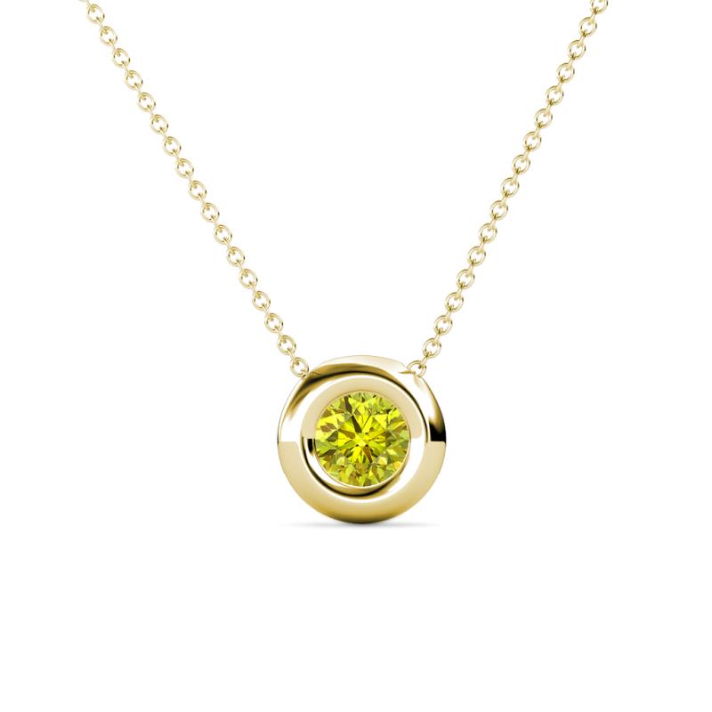 Arela 4.80 mm Round Yellow Diamond Donut Bezel Solitaire Pendant Necklace 