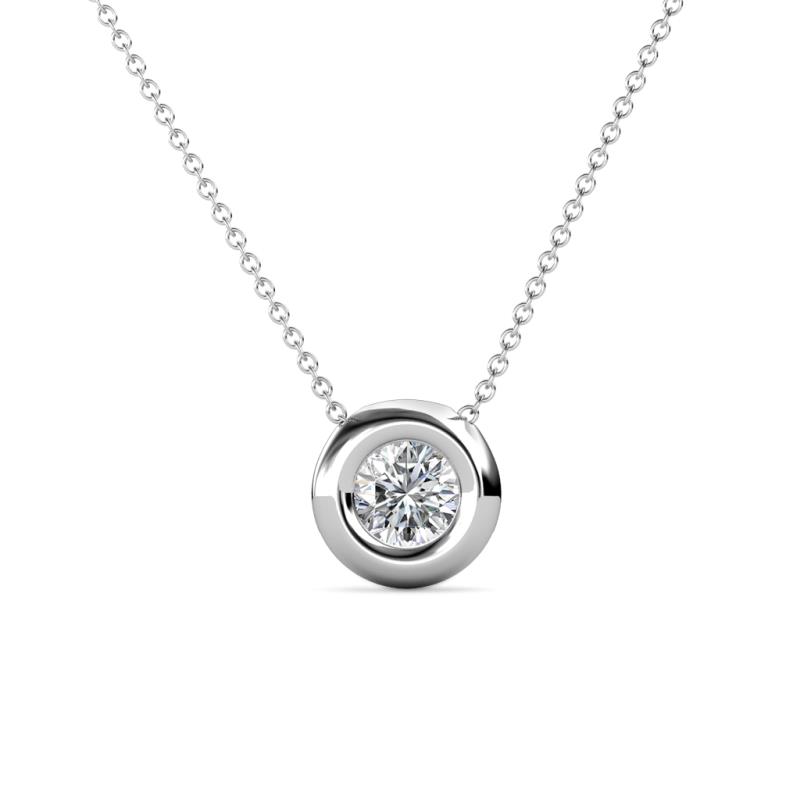 Arela 4.80 mm Round Diamond Donut Bezel Solitaire Pendant Necklace 