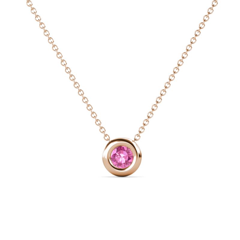 Arela 4.40 mm Round Pink Sapphire Donut Bezel Solitaire Pendant Necklace 
