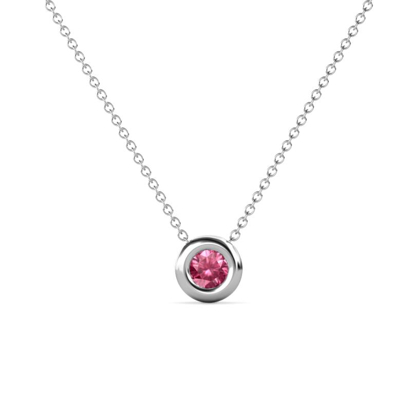 Arela 4.40 mm Round Pink Tourmaline Donut Bezel Solitaire Pendant Necklace 