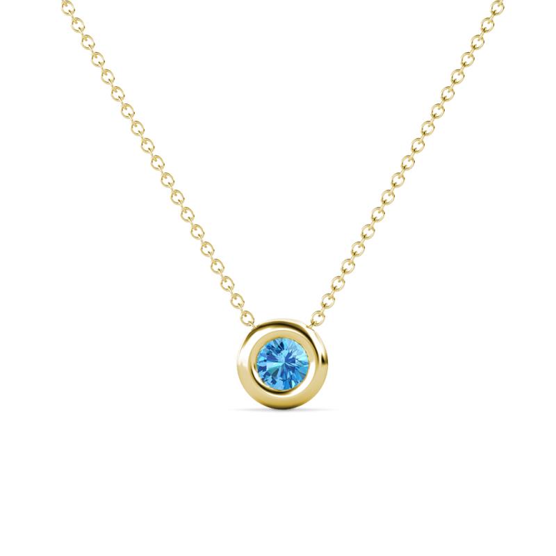 Arela 4.40 mm Round Blue Topaz Donut Bezel Solitaire Pendant Necklace 