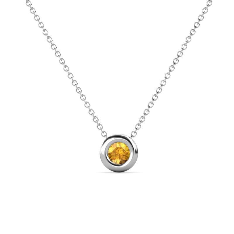 Arela 4.40 mm Round Citrine Donut Bezel Solitaire Pendant Necklace 