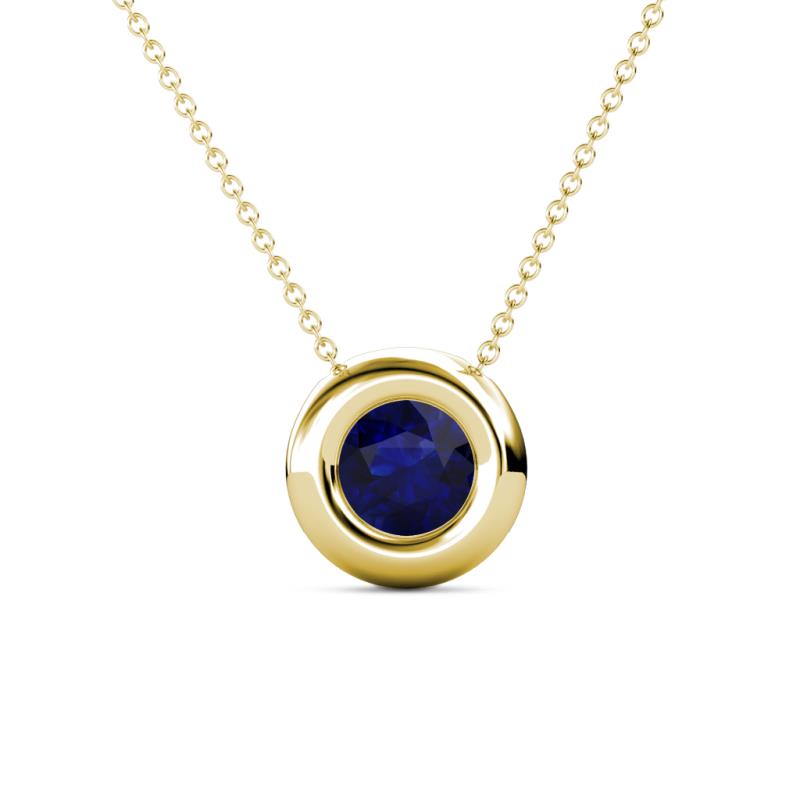 Arela 6.00 mm Round Blue Sapphire Donut Bezel Solitaire Pendant Necklace 