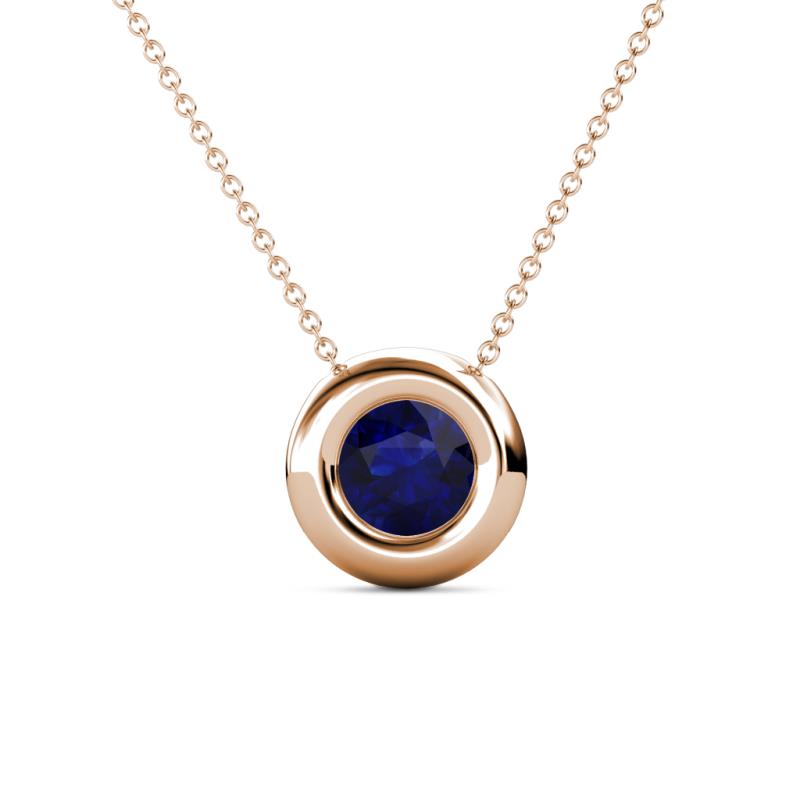Arela 6.00 mm Round Blue Sapphire Donut Bezel Solitaire Pendant Necklace 