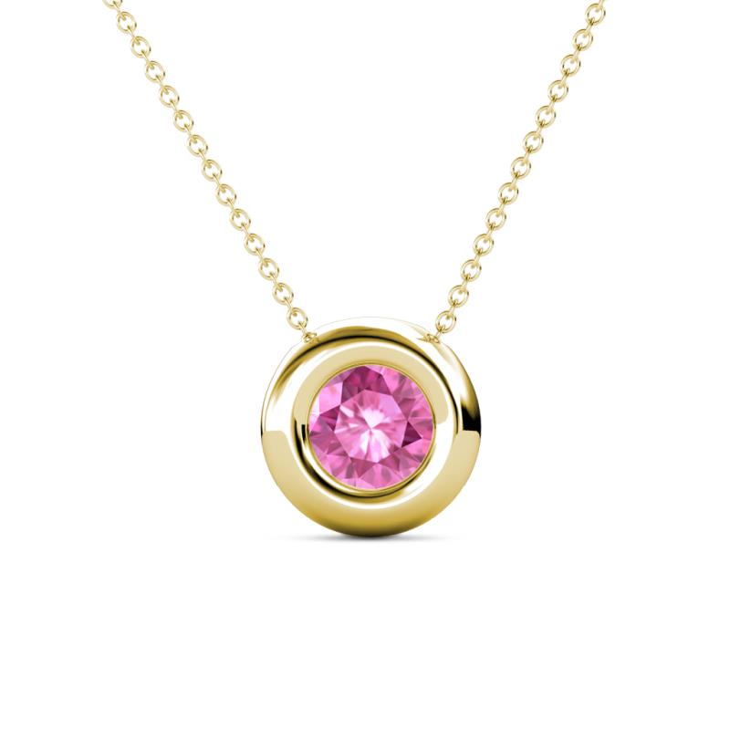 Arela 6.00 mm Round Pink Sapphire Donut Bezel Solitaire Pendant Necklace 