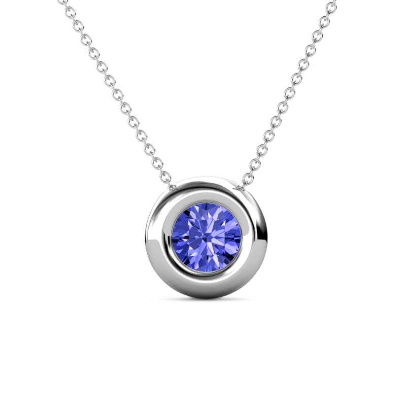 Arela 6.50 mm Round Tanzanite Donut Bezel Solitaire Pendant Necklace 