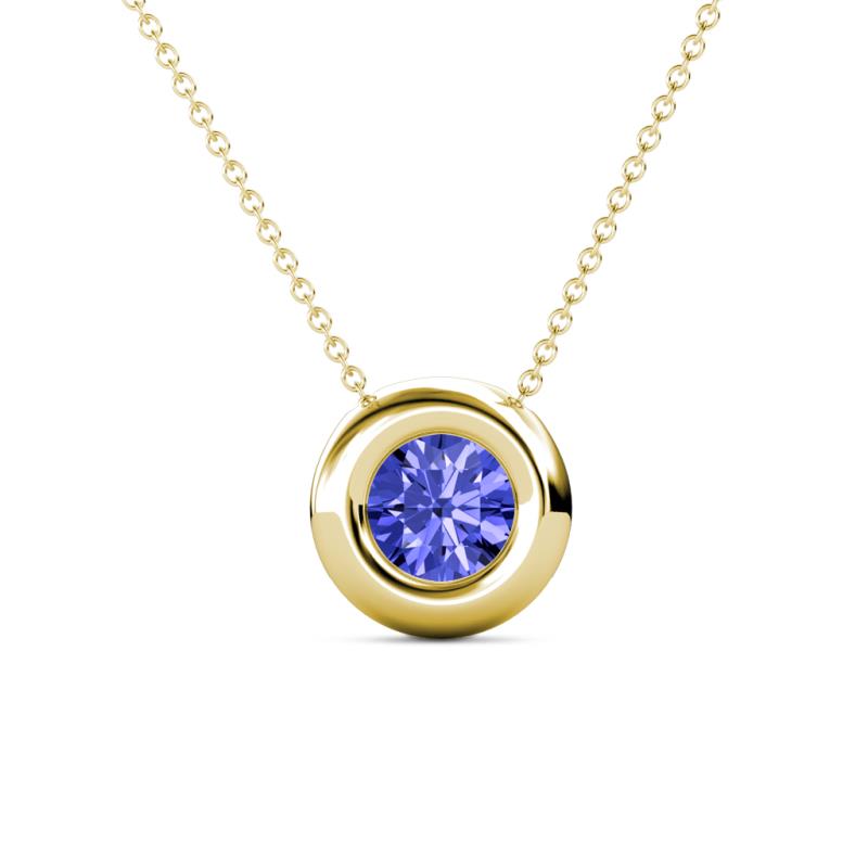 Arela 6.50 mm Round Tanzanite Donut Bezel Solitaire Pendant Necklace 