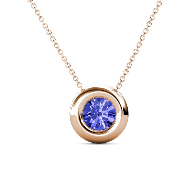 Arela 6.50 mm Round Tanzanite Donut Bezel Solitaire Pendant Necklace 
