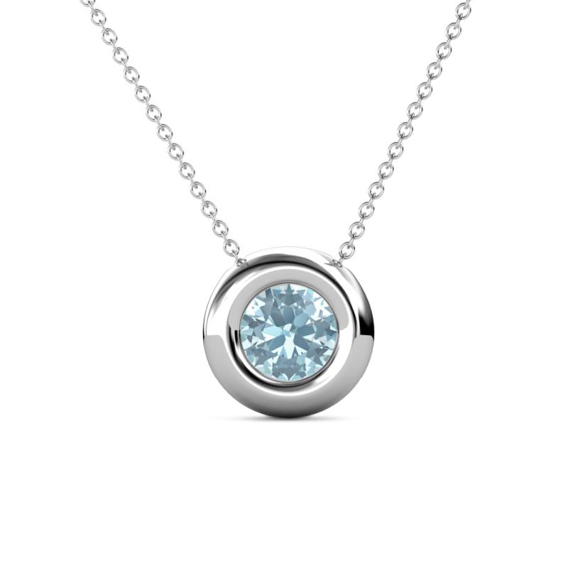 Arela 6.50 mm Round Aquamarine Donut Bezel Solitaire Pendant Necklace 
