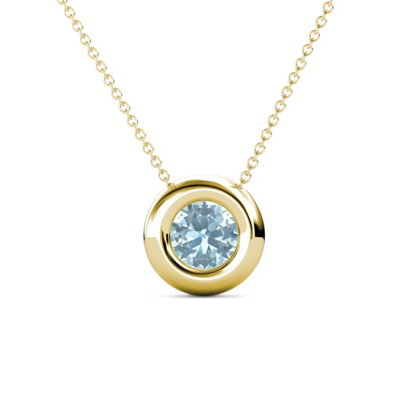 Arela 6.50 mm Round Aquamarine Donut Bezel Solitaire Pendant Necklace 