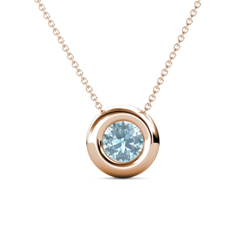 Arela 6.50 mm Round Aquamarine Donut Bezel Solitaire Pendant Necklace 