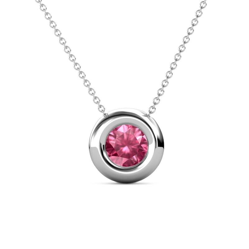 Arela 6.50 mm Round Pink Tourmaline Donut Bezel Solitaire Pendant Necklace 