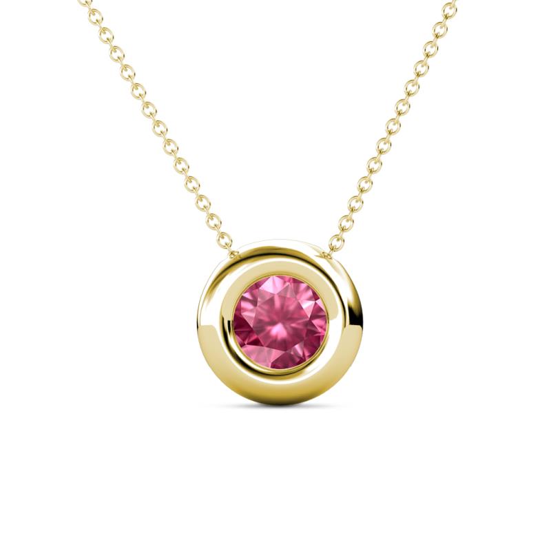 Arela 6.50 mm Round Pink Tourmaline Donut Bezel Solitaire Pendant Necklace 