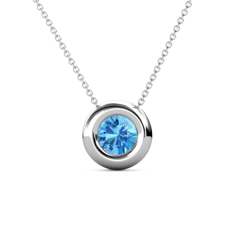Arela 6.50 mm Round Blue Topaz Donut Bezel Solitaire Pendant Necklace 