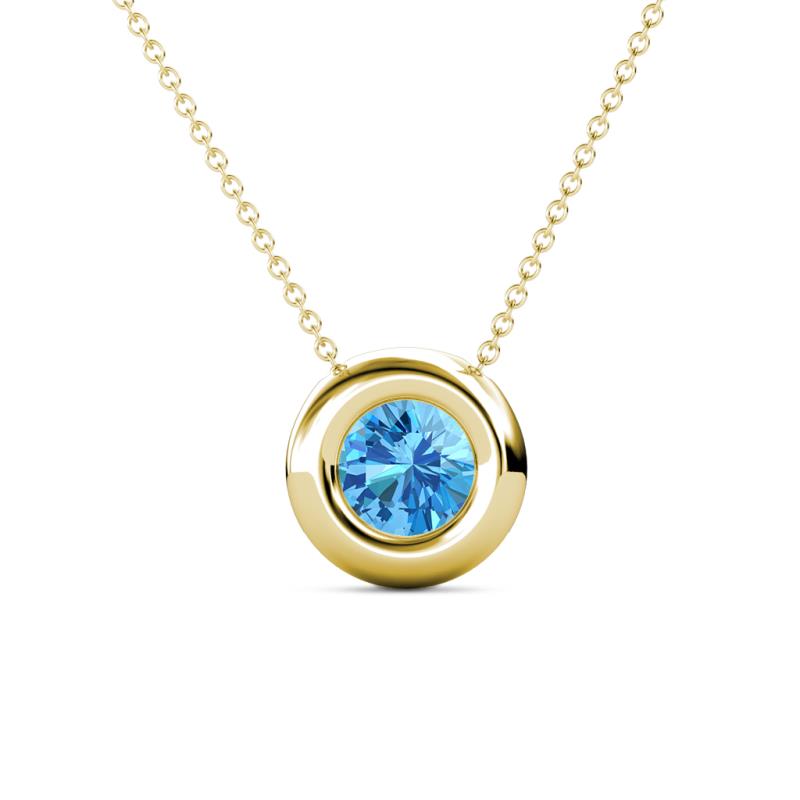 Arela 6.50 mm Round Blue Topaz Donut Bezel Solitaire Pendant Necklace 